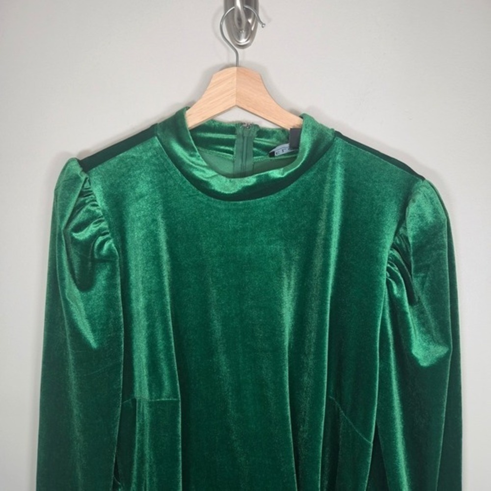 Eloquii Emerald Green Velvet Dress 16 Faux Wrap Ruched Holiday Cocktail Midi - Picture 4 of 7